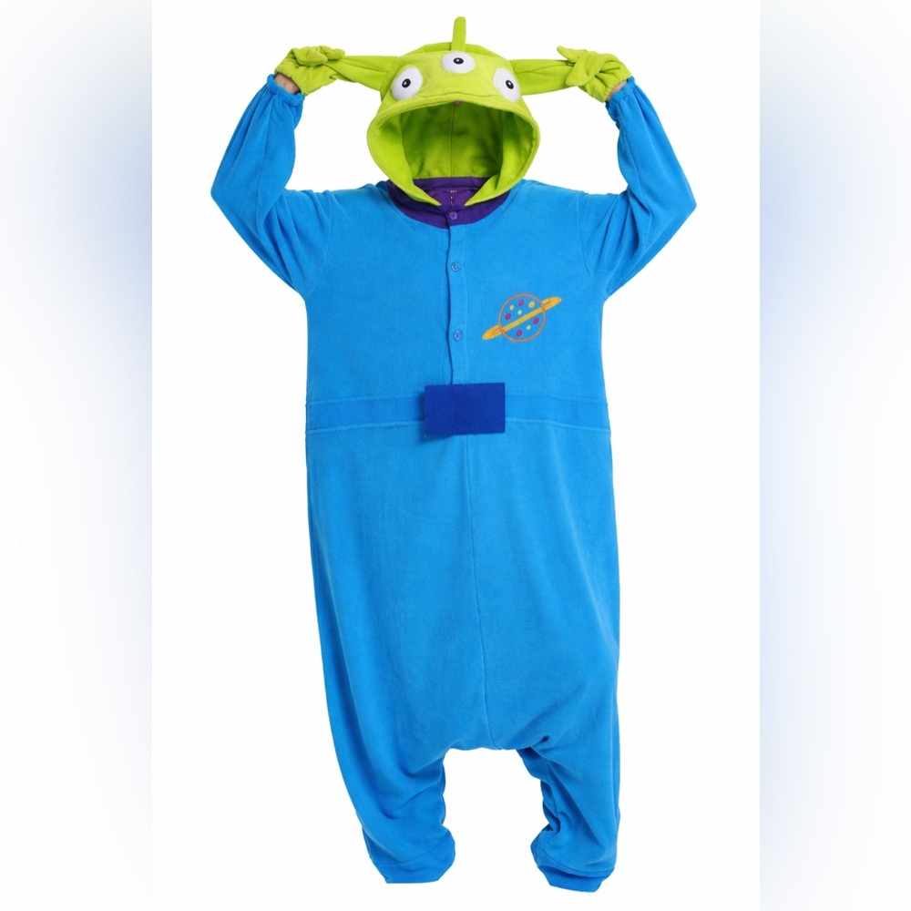 Green Alien Onesie Pajamas Adult Medium NWT Halloween Costume Fleece Lounge